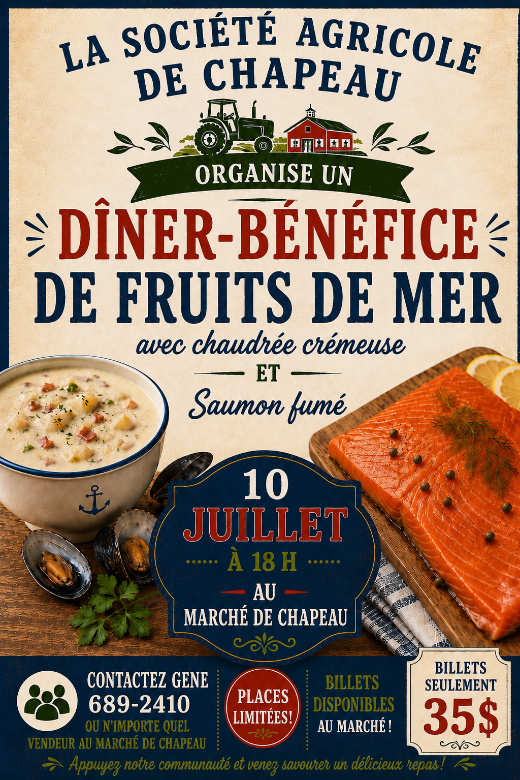 Fundraiser seafood dinner at the Marché de Chapeau